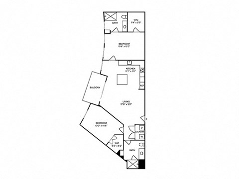 Floor plan for 2 beds, 2 baths, 1072 sqft